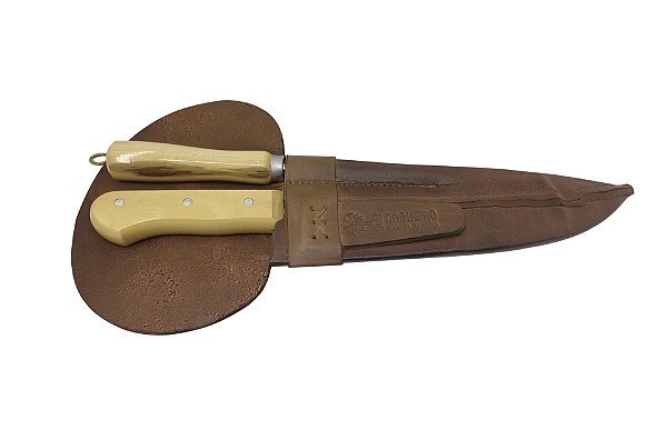 KIT 08" COQUEIRO CARBONO MOD. PANTANEIRO (FACA E CHAIRE) / BAINHA DE COURO