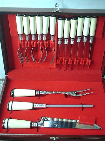 CONJUNTO INOX 15 PÇS CABO OSSO LUXO COM ESTOJO MARCA GINETE