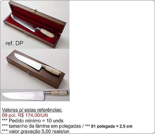 ESTOJO EM MDF C/ FACA INOX CABO DE OSSO 09 POLEGADAS