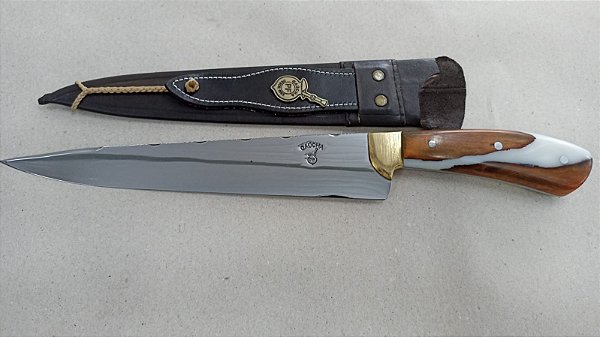 FACA INOX 10" GAÚCHA / CABO HÍBRIDO / BAINHA ESPECIAL EM COURO