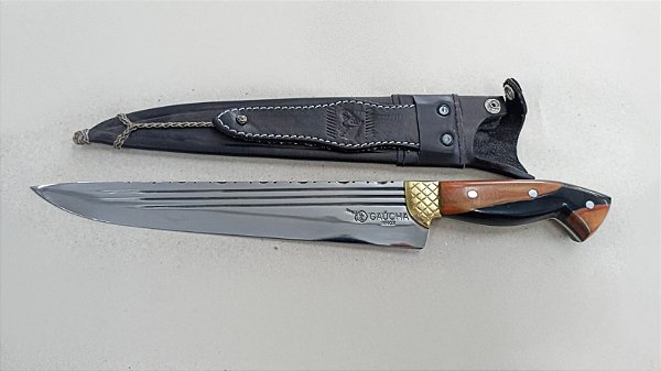 FACA GAÚCHA 10" INOX III LISTRAS / CABO HÍBRIDO / BAINHA DE COURO