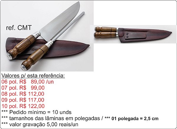 KIT DUPLO (FACA E CHAIRE) P/ BRINDE / DE 06 À 10 POLEGADAS