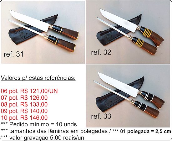 KIT DUPLO (FACA E CHAIRE) P/ BRINDE / DE 06 À 10 POLEGADAS