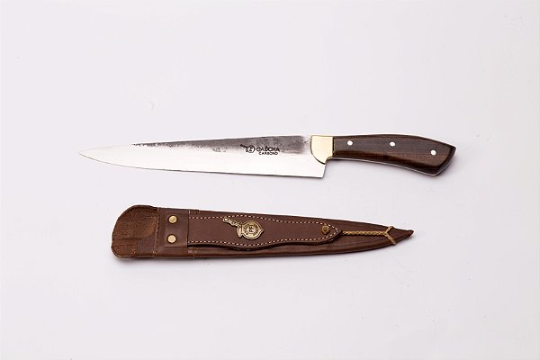 FACA RÚSTICA 09" GAÚCHA CABO MADEIRA/METAL / BAINHA ESPECIAL DE COURO