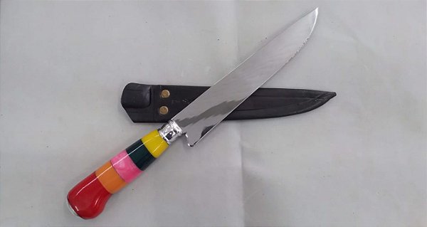 FACA MULTICOR 07" INOX / GAÚCHA / BAINHA DE COURO