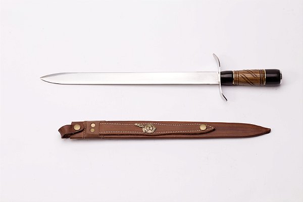 ADAGA 14" / GAÚCHA / AÇO CARBONO / CABO CHIFRE E MADEIRA / BAINHA EM COURO