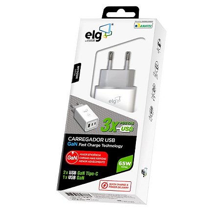 Carregador Universal ELG 3 Saídas USB | Branco | W65GAN