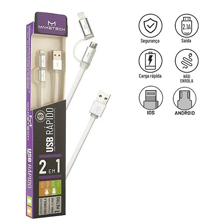 Cabo USB 2 em 1 - Android/iPhone
