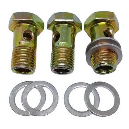 Kit Parafuso Oco 16mm 3 Furos + Arruelas Alumínio C/ 3 Peças