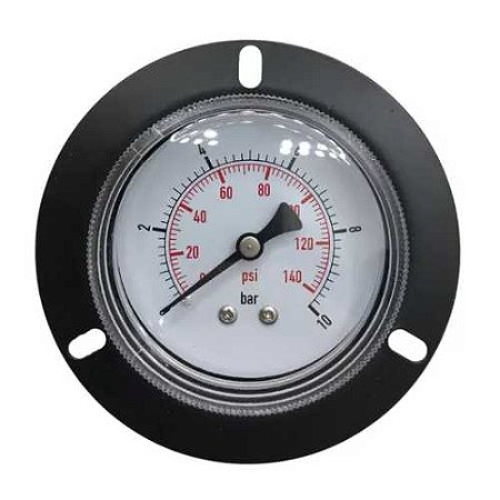 Manômetro Painel 63mm Rosca 1/4 Com Flange 10 Bar 0-140 Psi