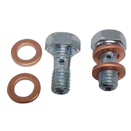 Kit Parafuso Oco 8mm 2 Furos + Arruelas Cobre C/ 2 Peças