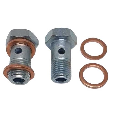 Kit Parafuso Oco 10mm 2 Furos + Arruelas Cobre C/ 2 Peças