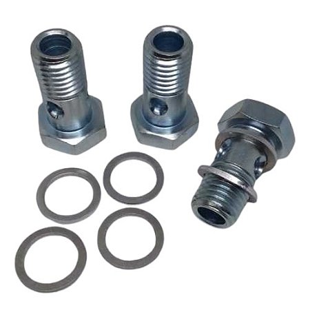 Kit Parafuso Oco 12mm 3 Furos + Arruelas Alumínio C/ 3 Peças