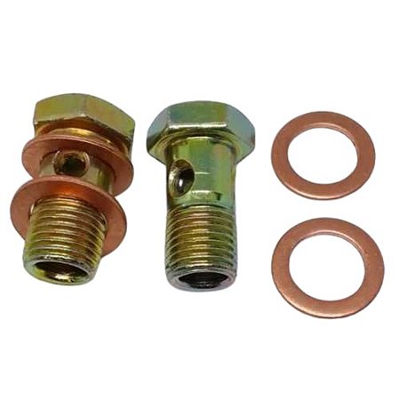 Kit Parafuso Oco 14mm 3 Furos + Arruelas De Cobre C/ 2