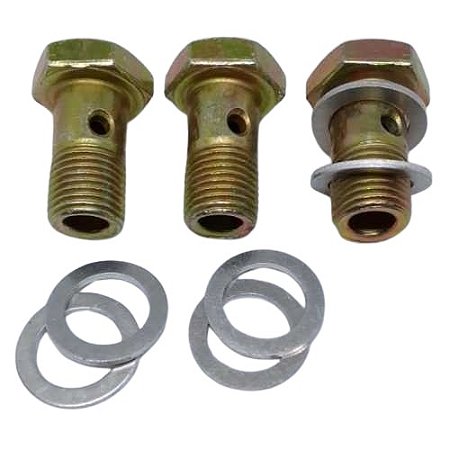 Kit Parafuso Oco 14mm 3 Furos + Arruelas Alumínio C/ 3 Peças