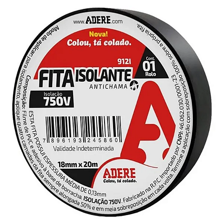 Fita Isolante Preta 18mm x 20mt ADERE