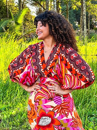VESTIDO GUEIXA-  COLEÇÃO ENCANTO FLORAL- ROSA
