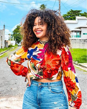 CROPPED BOTÃO-  COLEÇÃO - TROPICAL VIBRANTE-AMARELO