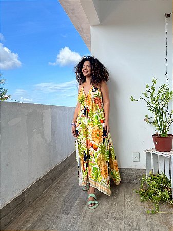 VESTIDO FENDA -  COLEÇÃO - AURA SERENA- VERDE