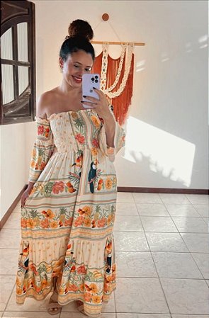 VESTIDO LASTEX CIGANA-  COLEÇÃO - AURA SERENA- COLORIDO