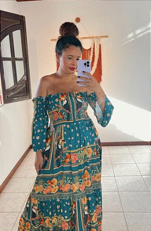 VESTIDO LASTEX CIGANA-  COLEÇÃO - AURA SERENA- AZUL