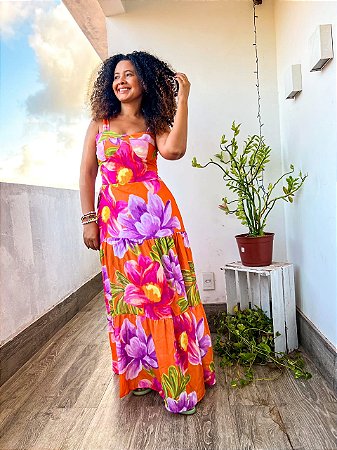 VESTIDO MALU-CREPE-LARANJA- TAMANHO - ÚNICO