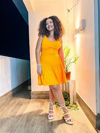 VESTIDO LAIS-VISCOCREPE-LARANJA- TAMANHO - ÚNICO