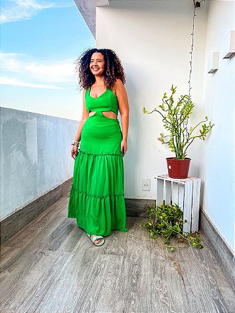 VESTIDO MANU ESTILO FARM-VISCOCREPE-VERDE- TAMANHO - ÚNICO