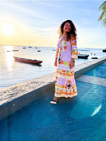 VESTIDO LASTEX CIGANA-  COLEÇÃO - AURA SERENA- LILÁS