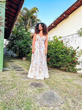 VESTIDO SOL -VERÃO-DOURADO -CREPE DE SEDA