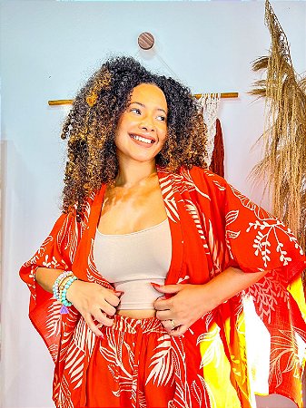 CONJUNTO KIMONO LETÍCIA -  COLEÇÃO - VERÃO -LARANJA