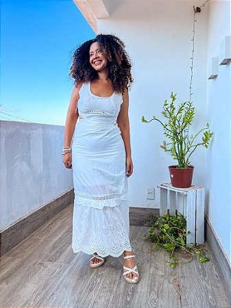 CONJUNTO SAIA/CROPPED-COLEÇÃO RENDA- BRANCO- TAM-G- TRICOLINE