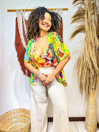 CONJUNTO KIMONO LÍDIA -  COLEÇÃO - ALTO VERÃO-COLORIDO