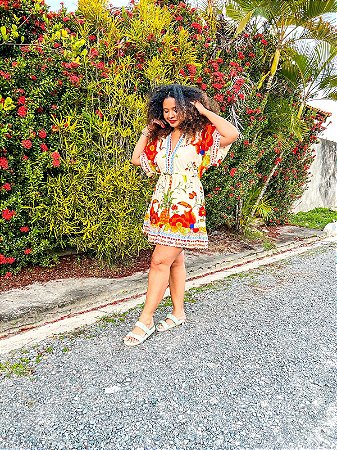 VESTIDO DÉBORA-CURTO-  COLEÇÃO - CAJU -COLORIDO