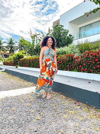 VESTIDO ISADORA- ALTO VERÃO - LARANJA -VISCOSE PRÉ LAVADO