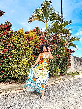VESTIDO ANNY- ALTO VERÃO - AZUL-VISCOSE PRÉ LAVADO