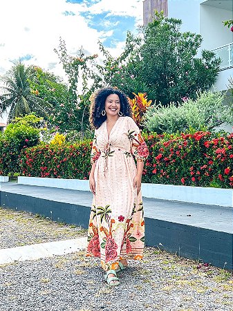 VESTIDO HELLEN - ALTO VERÃO-BEGE - VISCOSE PRÉ LAVADO