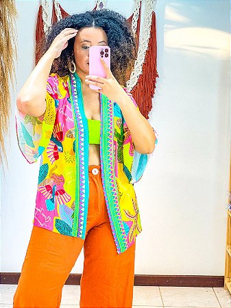 KIMONO  - ALTO VERÃO-ARARÁ- VISCOSE PRÉ LAVADO