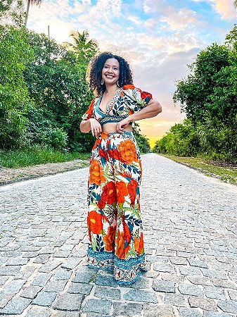 CALÇA PANTALONA - ALTO VERÃO -LARANJA- VISCOSE PRÉ LAVADO