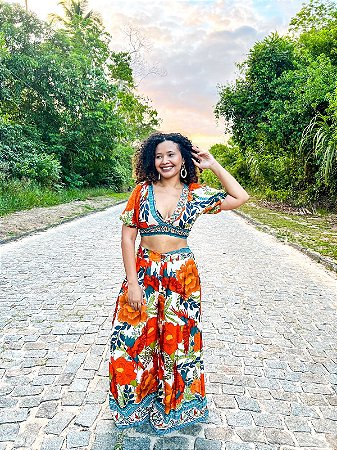 CROPPED  LORETA- ALTO VERÃO -LARANJA -VISCOSE PRÉ LAVADO