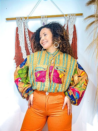 BLUSA BOTÕES-  COLEÇÃO - FIM DE TARDE- COLORIDO