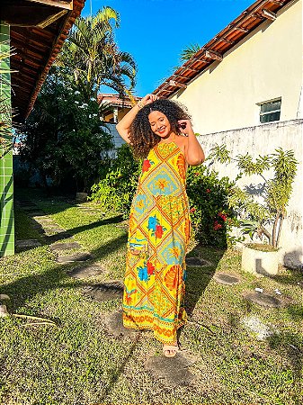 VESTIDO PATRÍCIA - ALTO VERÃO-AMARELO - VISCOSE PRÉ LAVADO