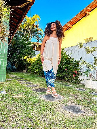 MACACÃO ANGELITA - ALTO VERÃO - AZUL -VISCOSE PRÉ LAVADO