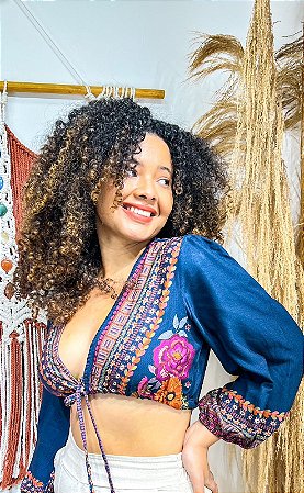 CROPPED GABRIELA - ALTO VERÃO - AZUL MARINHO-VISCOSE PRÉ LAVADO