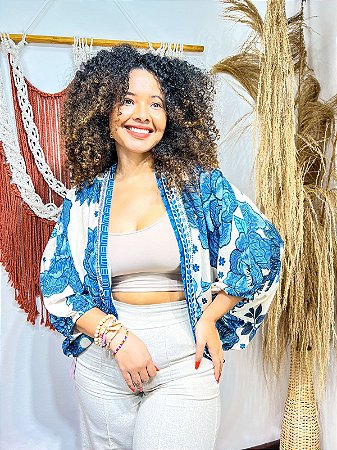 KIMONO LASTEX - ALTO VERÃO -AZUL - VISCOSE PRÉ LAVADO