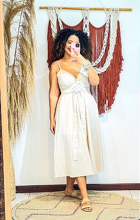 VESTIDO LINHO-  COLEÇÃO - ITÁLIA - CRU