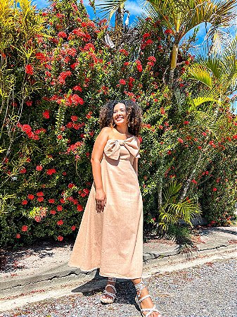 VESTIDO LAÇO - ITÁLIA-CRU- VISCOSE 70% LINHO 30%