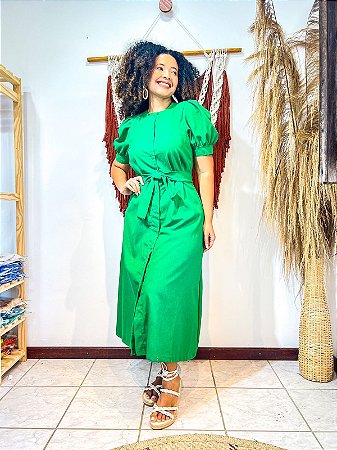 VESTIDO AMÁLIA - ITÁLIA-VERDE- VISCOSE 70% LINHO 30%