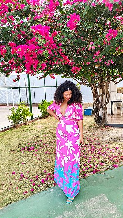 CONJUNTO LIDIA ESTAMPADO-FLUIDI-ROSA E AZUL- TAMANHO - ÚNICO