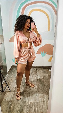 CONJUNTO SHORT E BLUSA-LUREX-ROSÉ- TAMANHO - ÚNICO